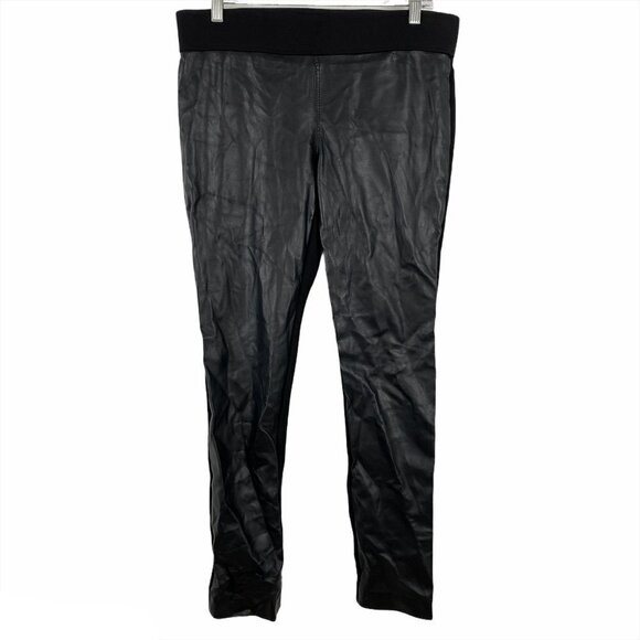 Lauren Ralph Lauren Faux Leather Front Leggings Size 10 Black Solid PT-328 - Picture 1 of 4